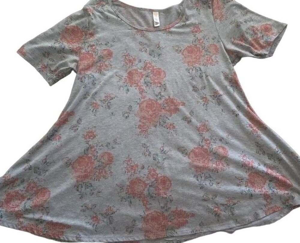 LuLaRoe Perfect T Size L Grey Pink Floral Short Sleeve